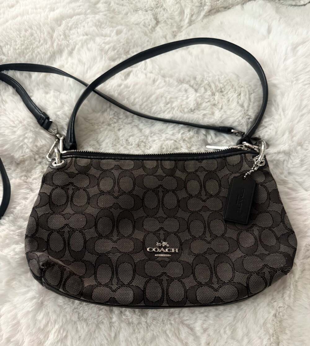 Coach Signature Monogram Canvas Zip Top Shoulder Bag Crossbody